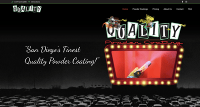 Web Design website thumbnail for Quality Powder Coating San Diego California