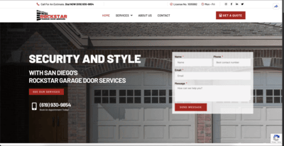 Web Design website thumbnail for Rockstar Garage Door Services San Diego California