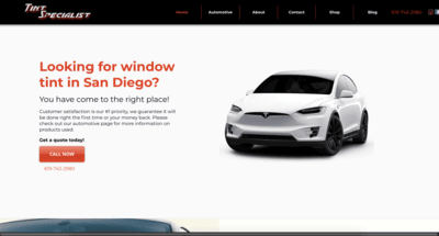 Web Design website thumbnail for Tint Specialist Window Tinting San Diego California