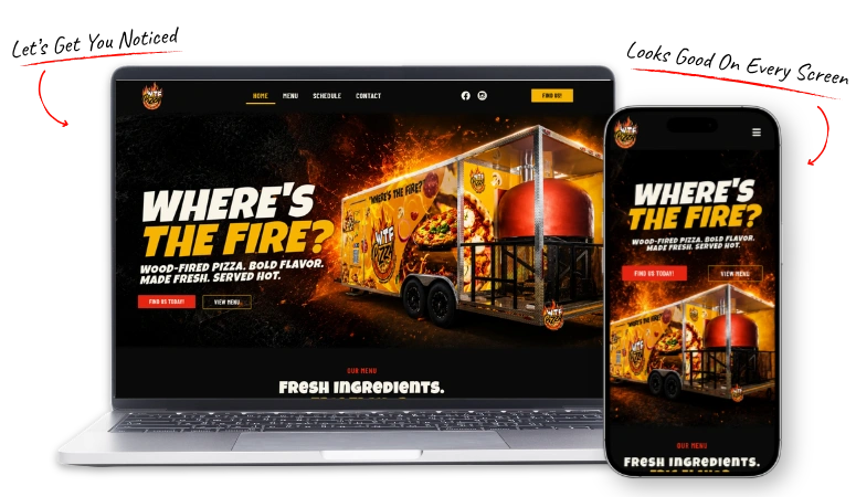 WTF Pizza St Pete responsive website design shown on laptop and smartphone, created by Savage Web Solutions.